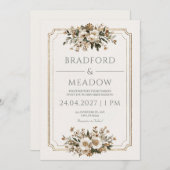 Elegante Crème Bloemen Vintage bruiloft Kaart (Voorkant / Achterkant)