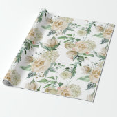 Elegante Crème Bloemige Botanische Trouw Cadeaupapier (Uitgerold)