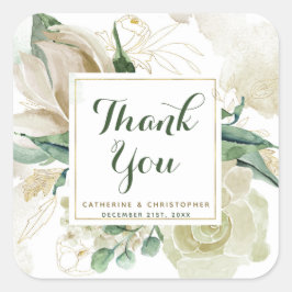Elegante Crème Bloemige Trouw Dank Je Vierkante Sticker