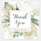 Elegante Crème Bloemige Trouw Dank Je Vierkante Sticker (Voorkant)