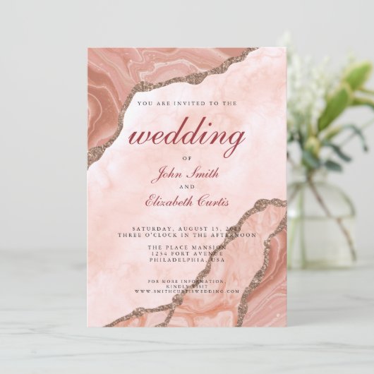 Elegante Crème Blush Agate Zachte Roze Gouden Brui Kaart (Staand voorkant)