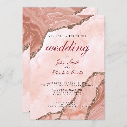 Elegante Crème Blush Agate Zachte Roze Gouden Brui Kaart (Voorkant / Achterkant)