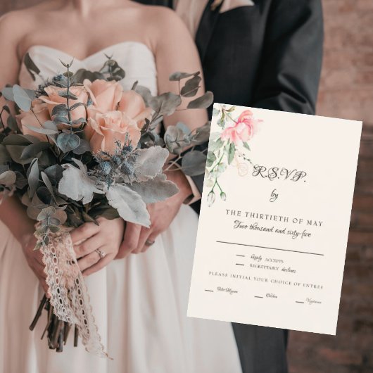 Elegante Crème Blush Bloemen Diner Script RSVP Kaartje