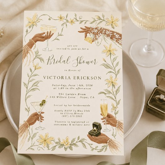 Elegante Crème Cocktail Bruiloft Uitnodiging