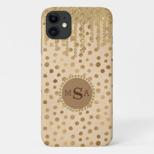 Elegante Crème Dierenprint Monogram Bling Edelsten Case-Mate iPhone Case