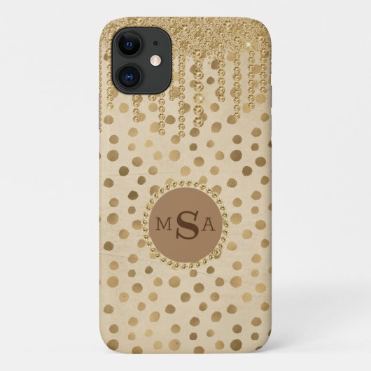 Elegante Crème Dierenprint Monogram Bling Edelsten Case-Mate iPhone Case (Achterkant)