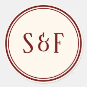 Elegante Crème en Bourgondische Monogram Envelop S Ronde Sticker (Voorkant)