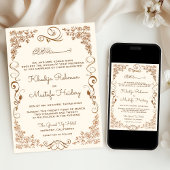 Elegante Crème en Bruin Moslim Bruiloft Kaart