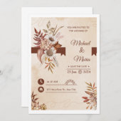 Elegante crème en bruine waterverf bruiloft uitnod kaart (Voorkant / Achterkant)