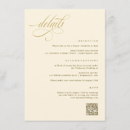 Elegante Crème en Gouden Huwelijksdetails Informatiekaartje