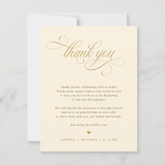 Elegante Crème en Gouden Kalligrafie Bruiloft Bedankkaart (Voorkant)