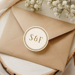 Elegante Crème en Gouden Monogram Envelopezegel Ronde Sticker