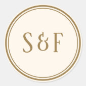 Elegante Crème en Gouden Monogram Envelopzegel Ronde Sticker (Voorkant)