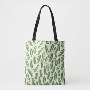 Elegante Crème en Groene Bladeren Tote Tas