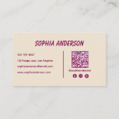 Elegante crème en Paarse geruit - Qr-code Visitekaartje (Achterkant)