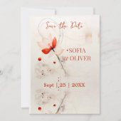 Elegante Crème en Rode Klaprozen Bruiloft Save The Date (Voorkant)