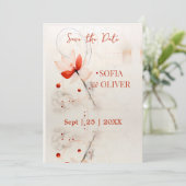 Elegante Crème en Rode Klaprozen Bruiloft Save The Date (Staand voorkant)
