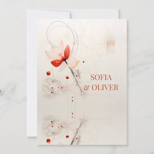 Elegante crème en rode papavers bruiloft kaart (Voorkant)