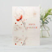 Elegante crème en rode papavers bruiloft kaart (Staand voorkant)