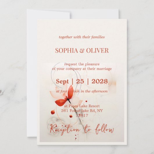 Elegante crème en rode papavers bruiloft kaart (Achterkant)