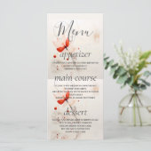 Elegante crème en rode papavers bruiloft menu (Staand voorkant)