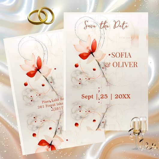 Elegante crème en rode papavers bruiloft save the date