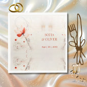 Elegante crème en rode papavers bruiloft servet