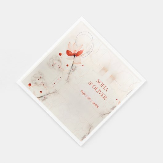 Elegante crème en rode papavers bruiloft servet (Hoek)