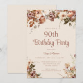 Elegante Crème en Roze 90ste Bloemen Verjaardag Kaart (Voorkant / Achterkant)