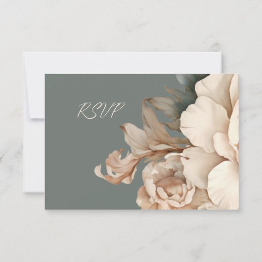 Elegante Crème en Taupe Met Groene Bloemen Bruilof RSVP Kaartje (Achterkant)