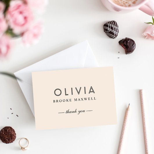 Elegante Crème en Zwarte Aangepaste Monogram Bedankkaart