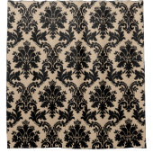 Elegante Crème en Zwarte Damast Douchegordijn (Voorkant)