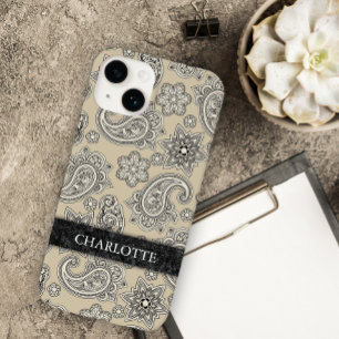 Elegante Crème en Zwarte Paisley Case-Mate iPhone 14 Hoesje
