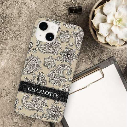 Elegante Crème en Zwarte Paisley Case-Mate iPhone Case
