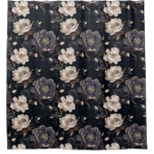 Elegante  Crème en Zwarte pioenroos Bloemen Douchegordijn (Voorkant)