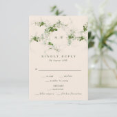 Elegante Crème Eucalyptus Krans Monogram Bruiloft RSVP Kaartje (Staand voorkant)