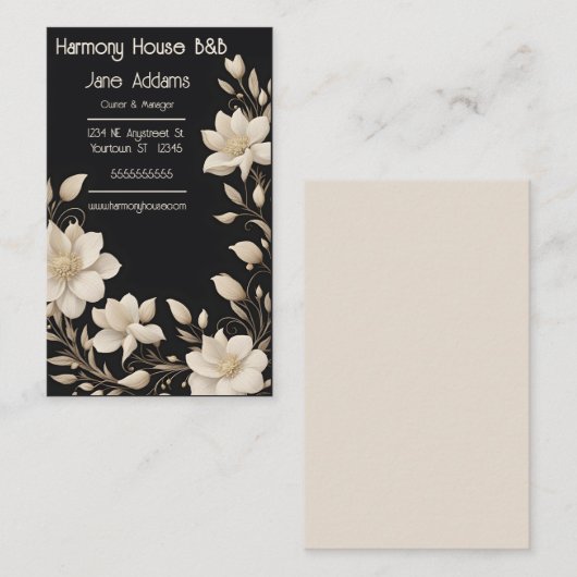 Elegante Crème Floral krans B&B Visitekaartje (Voorkant / Achterkant)