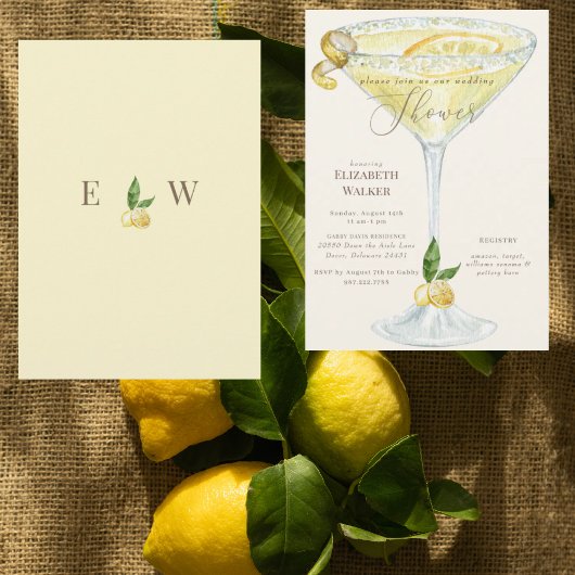 Elegante Crème & Gele Limoncello Trouwdouche Kaart