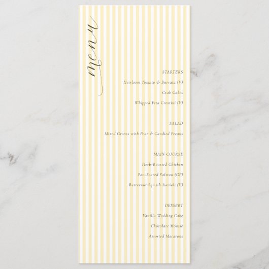 Elegante Crème Gestreepte Huwelijksmenu Menu (Voorkant)