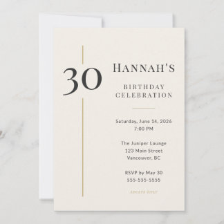 Elegante Crème & Gouden 30e Verjaardag Kaart