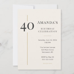 Elegante Crème & Gouden 40e Verjaardag Kaart