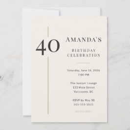 Elegante Crème & Gouden 40e Verjaardag Kaart