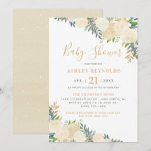 Elegante Crème Gouden Bloemige Groene Baby Shower