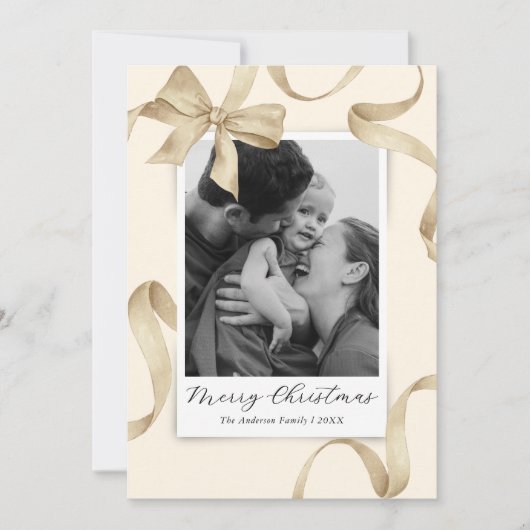 Elegante Crème Gouden Boog Foto Kerstmis Feestdagenkaart (Voorkant)