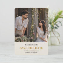 Elegante Crème Gouden Foto Huwelijk Save The Date