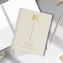 Elegante Crème Gouden Glanzende Monogram Spiraal Notitieboek