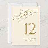 Elegante Crème Gouden Script Tafel Nummers Bruilof Kaart (Achterkant)