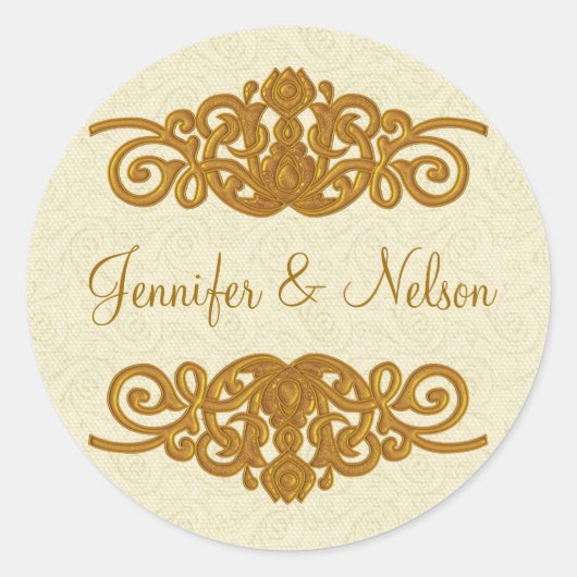 Elegante Crème & Gouden Toon Bruiloft Envelop Seal Ronde Sticker (Voorkant)