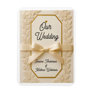 Elegante Crème & Gouden Trouw Uitnodiging Magneet