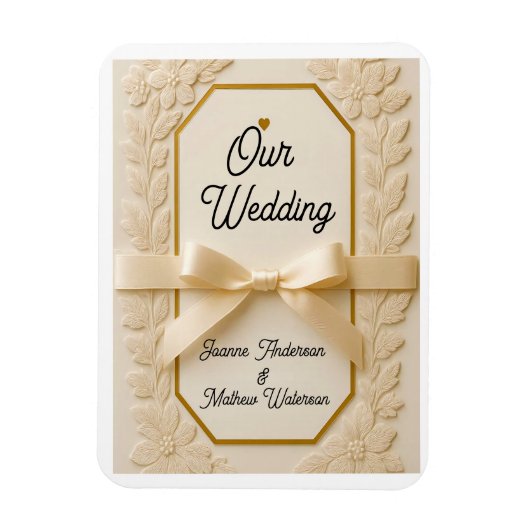 Elegante Crème & Gouden Trouw Uitnodiging Magneet (Verticaal)